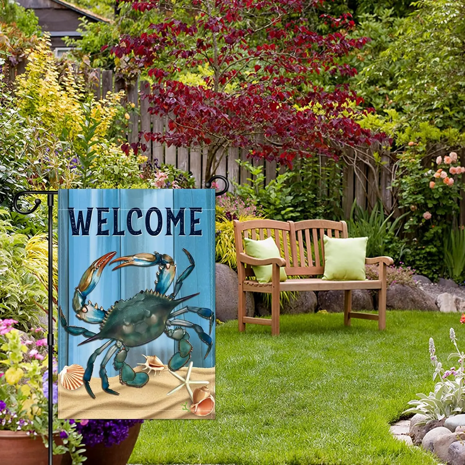 WHPCT Crab Garden Flag,Welcome to Undersea World Garden Flag,Marine Life Yard Porch, Party Holiday Decor, Vertical Double Si uui