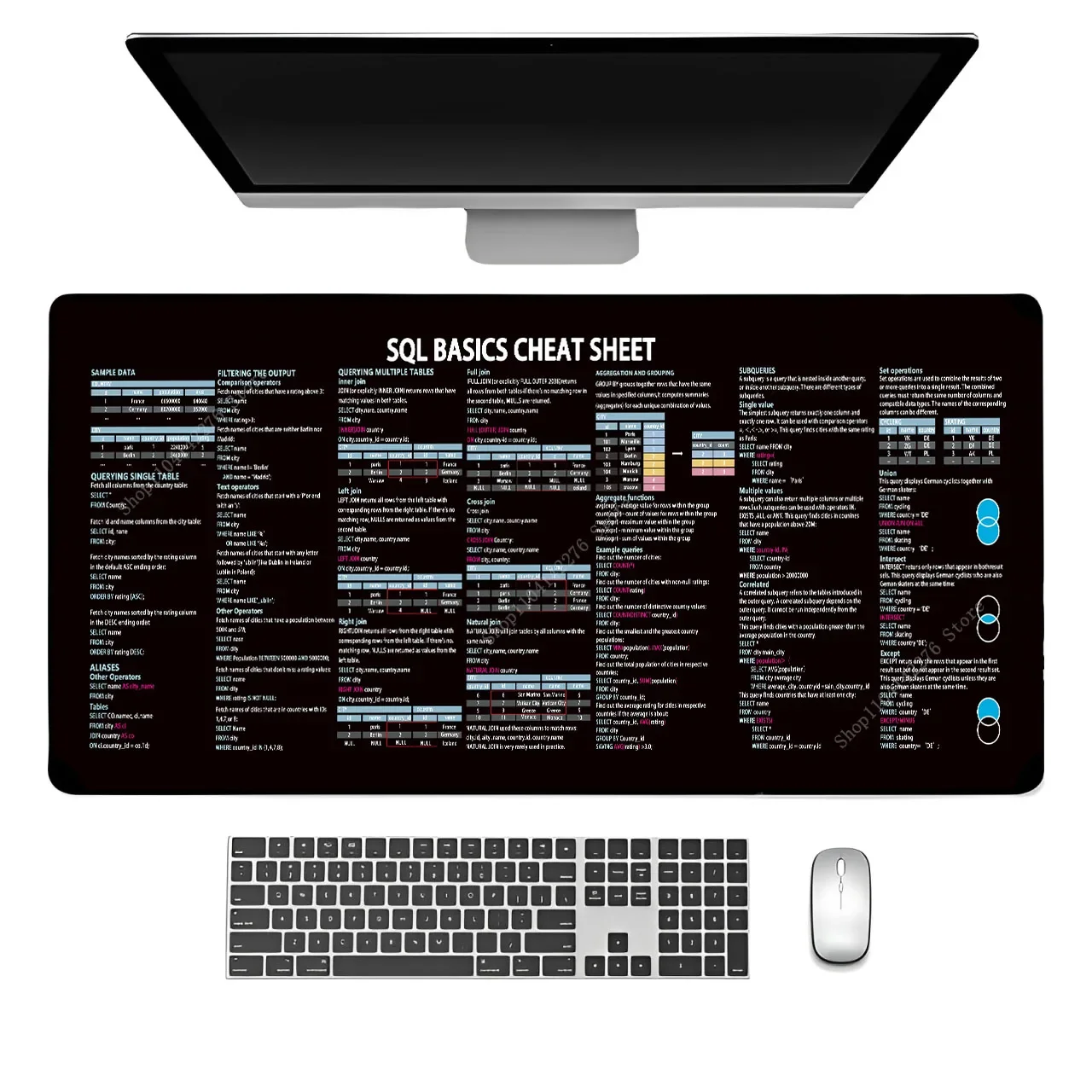 رائجة البيع لقاعديات SQL الغش ورقة مكتب مفاتيح الاختصار لوحة الماوس حصيرة مكتبية لوحة الماوس مكتب مكافحة زلة المستخدمين مهندسي البرمجيات