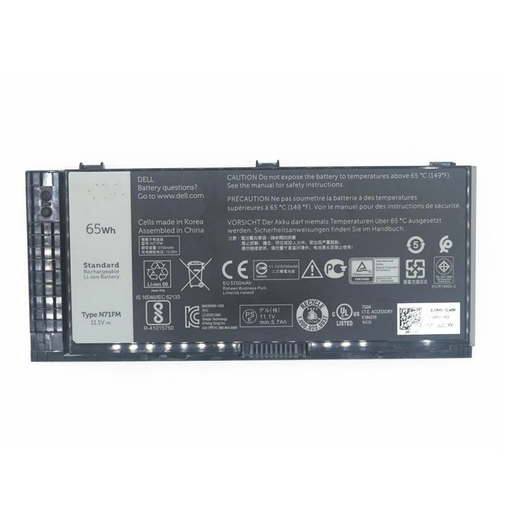 Imagem -03 - Original Genuíno N71fm 11.1v 65wh Bateria do Portátil para Dell Precisão M4600 M4700 M4800 M6600 M6700 M6800 Series Novo