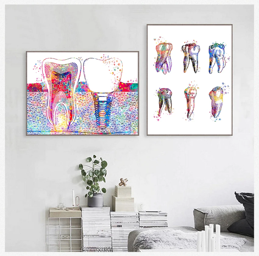 Wall Art Painting Medicine Hygienist Poster Tooth Watercolor Clinic Decor Dental Art Picture Tooth Implant Canvas Print Dentist