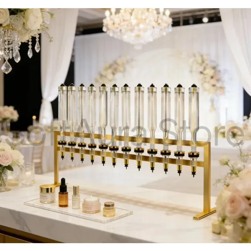 375ml 500ml 750ml Golden/silvery Glass Perfume Dispenser Bar 12‑Unit Set with Stable Stand for Wedding Event Decor