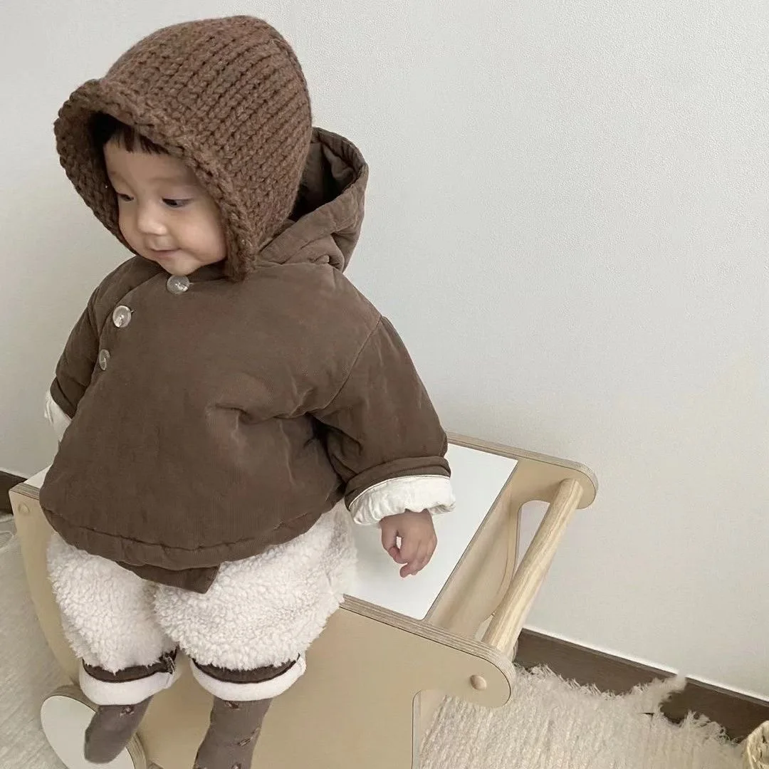 2023 Thickened Plush Kids Jacket Winter Korean Baby Hooded Jacket Cotton Warm Jacket Girls Boys Outerwear Coats