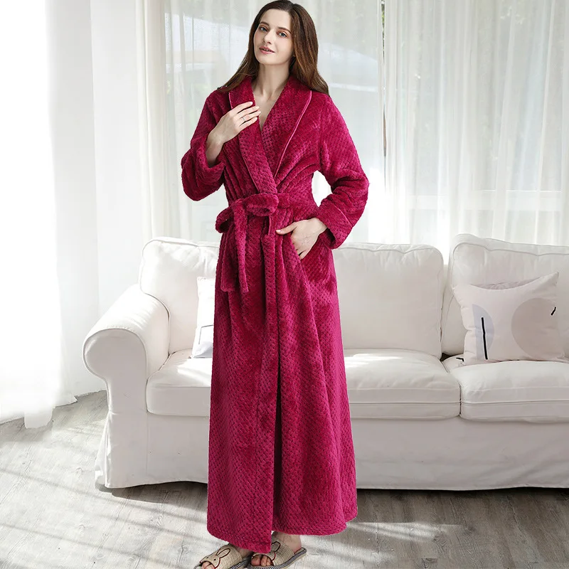 Winter Thickened Warm Couple Long Robe Sleepwear Autmn Winter Flannel Nightwear Kimono Bathrobe Gown Loose Coral Fleece Homewear