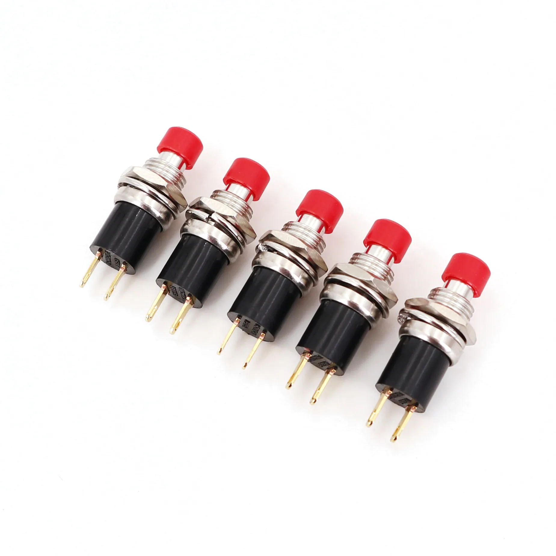 5Pcs Honyone PB05-A Red Cap 2Pin ON-OFF Self-Locking 7mm Panel Mount Mini Push Button Switch Normally Open 1A/125VAC