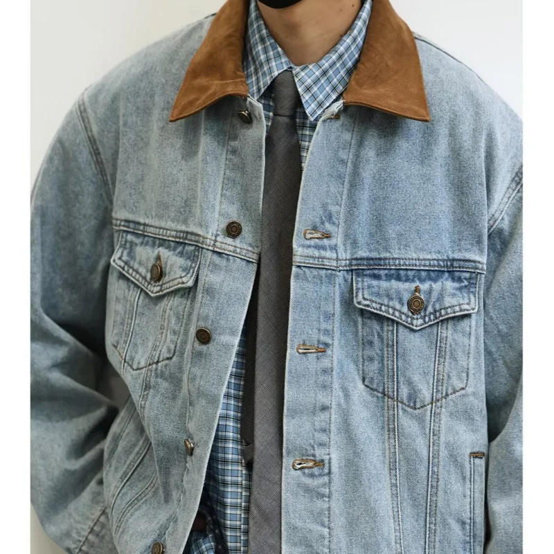 

Осенний новый мужской ретро свободный отложной воротник мужской повседневный модный топ