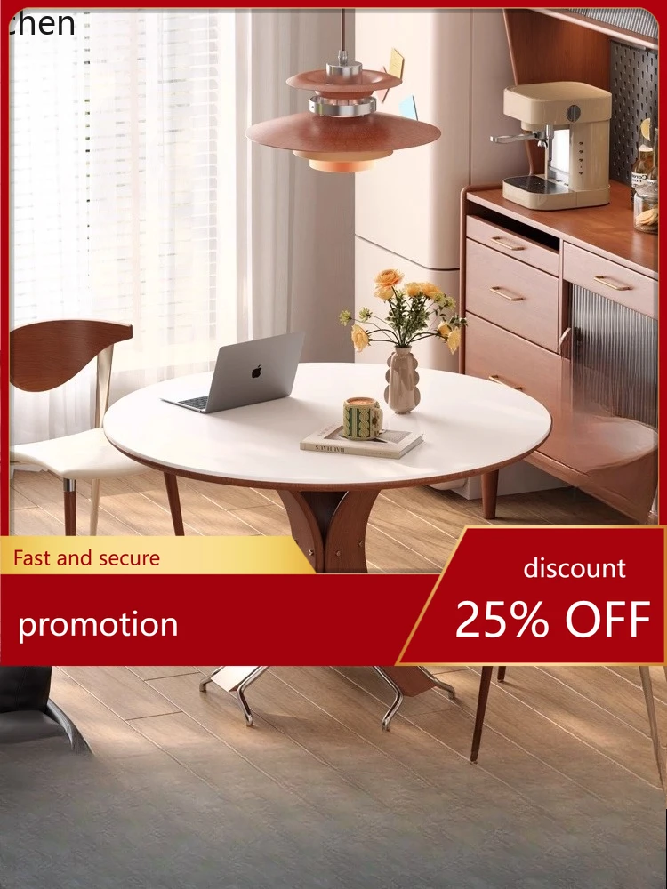 

HT Solid Wood Dining Table Round 6-Person Home Modern Simple High-End Black Rock Plate Round Dining Table