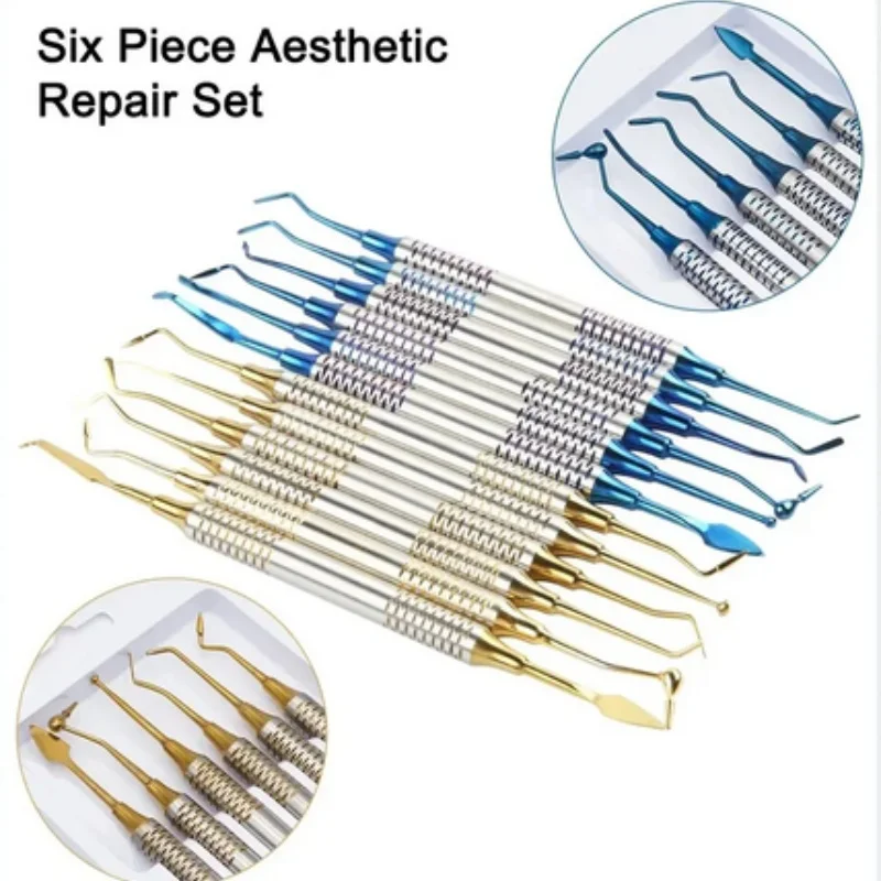 

6 шт., стоматологический шпатель для наполнения композитной смолой, набор наполнителей из смолы с титановым покрытием, толстая ручка, набор для восстановления, стоматологический инструмент