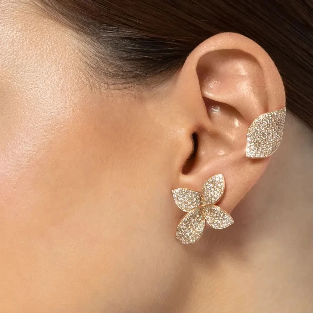 2023 New arrived Iced out luxury bling cz fashion women jewelry micro pave cz big flower charm drip cz leaf Shape dangle earring