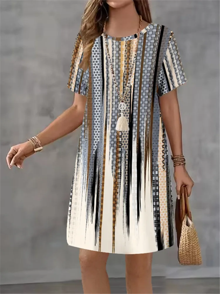 

Женское короткое платье с красочными геометрическими узорами, летняя мода, свободное мини-платье с 3D принтом, повседневные женские вечерние платья с короткими рукавами