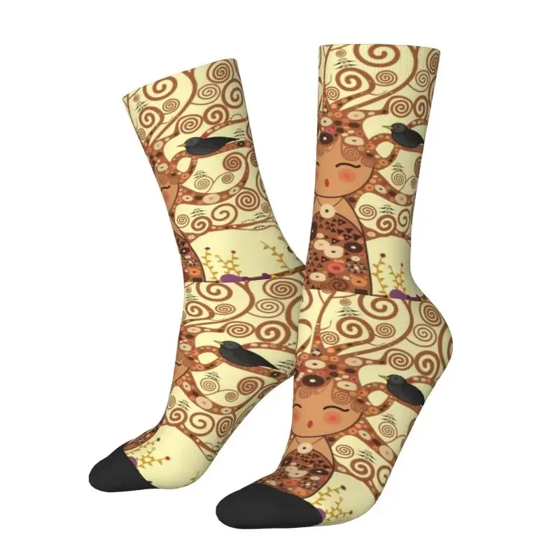 Kokeshi Tree Of Life Dress Socks for Men Women Warm Breathable Funny Novelty Stoclet Frieze Gustav Klimt Crazy Crew Socks