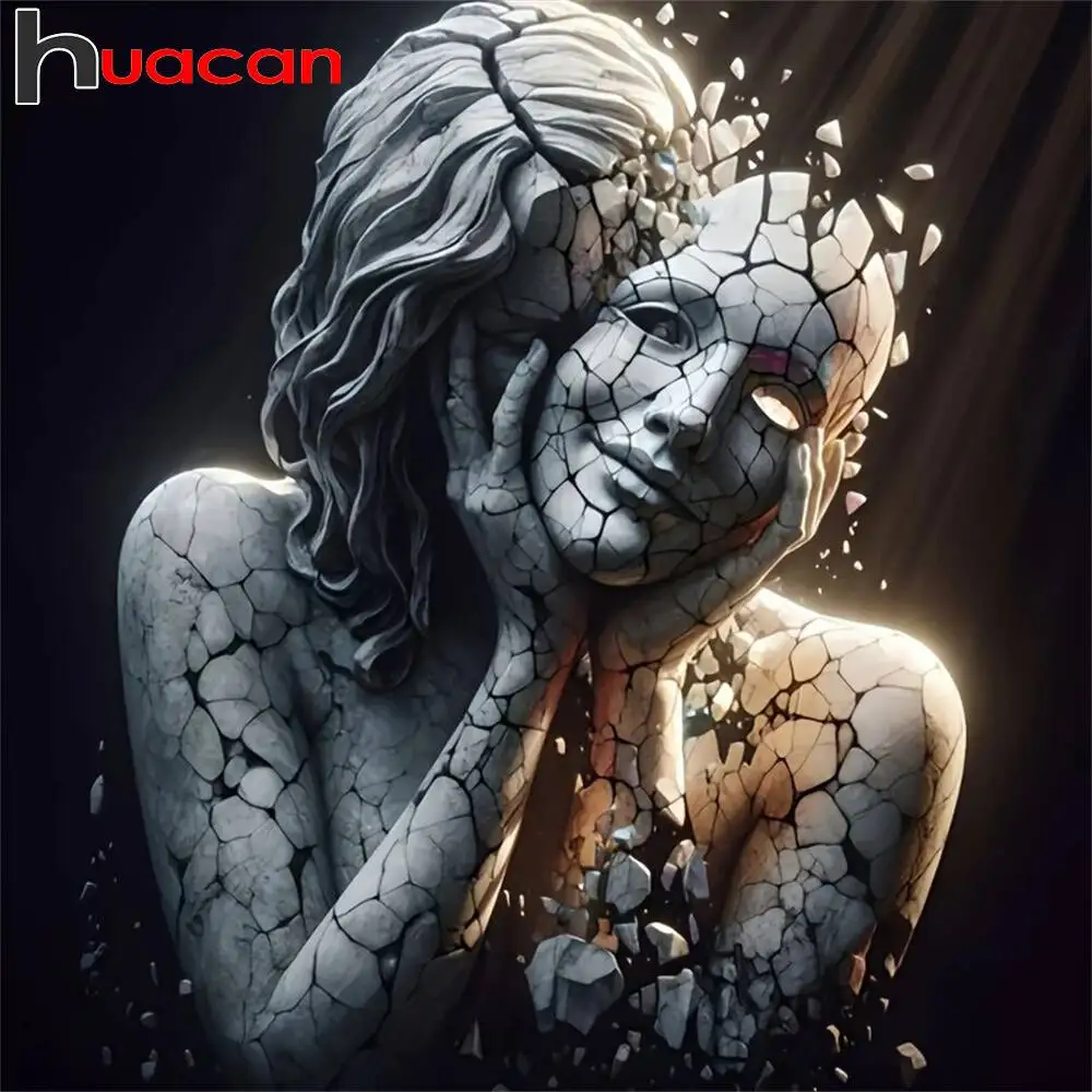 Huacan Diamond Painting Complete Kit Woman Portrait Full Round Square Diamond Mosaic Picture For Room Home Decoration