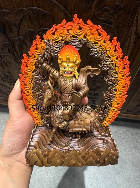 18CM Tibet Dorje Legpa Protector Ride Goat Copper Statue