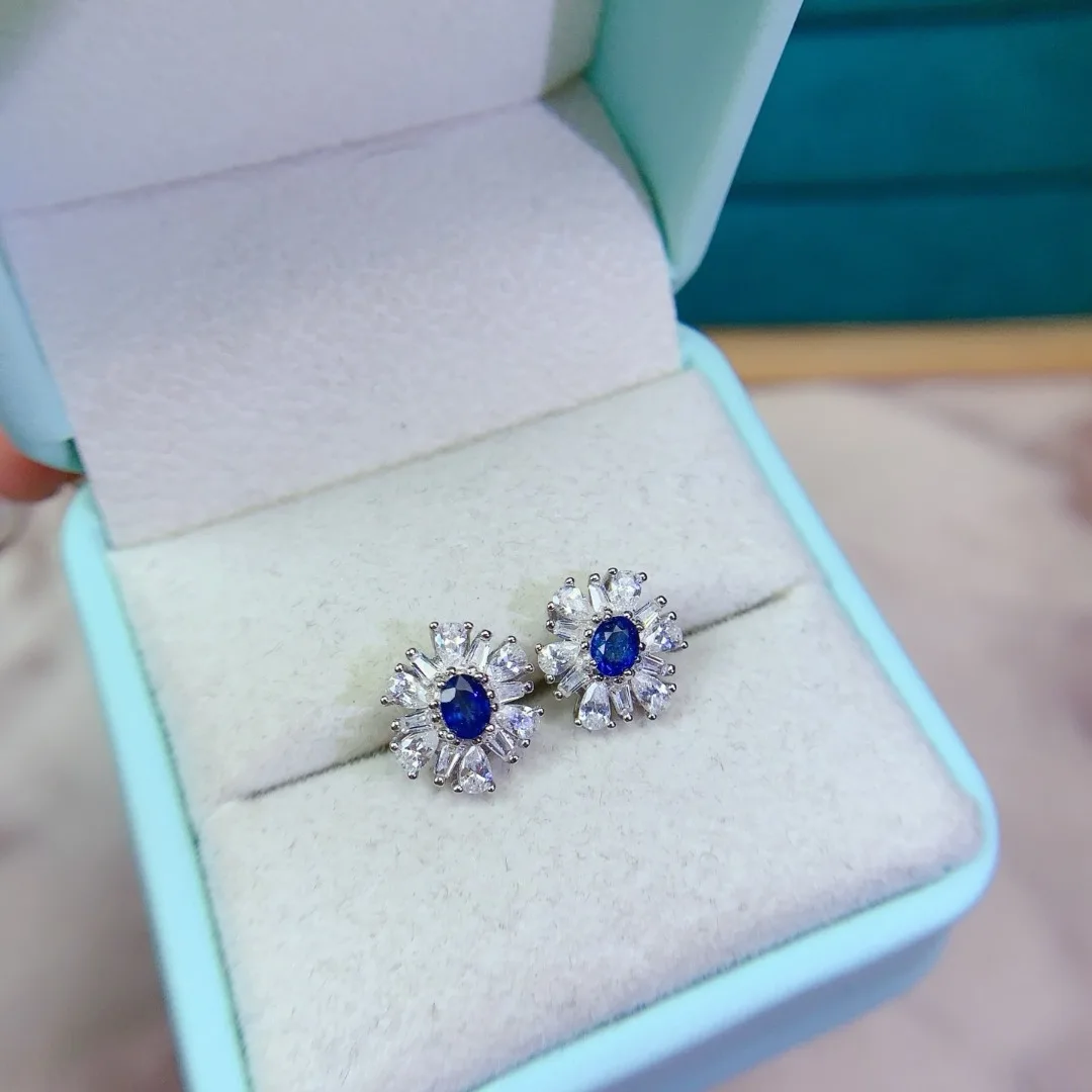 

Shining Brightly Elegant Natural Blue Sapphire S925 Sterling Silver Ear Studs Designed By Fashion Experts for A Luxurious Look