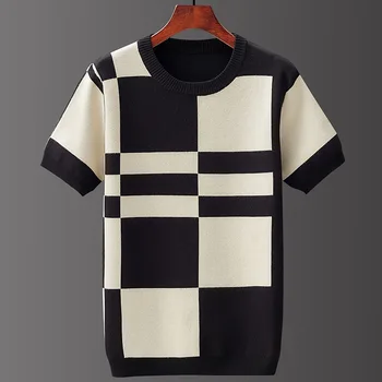 남성용 반팔 니트 스웨터, 신축성 풀오버, 면, 부드럽고 편안한 스웨터, 겨울 패션, 최고 품질