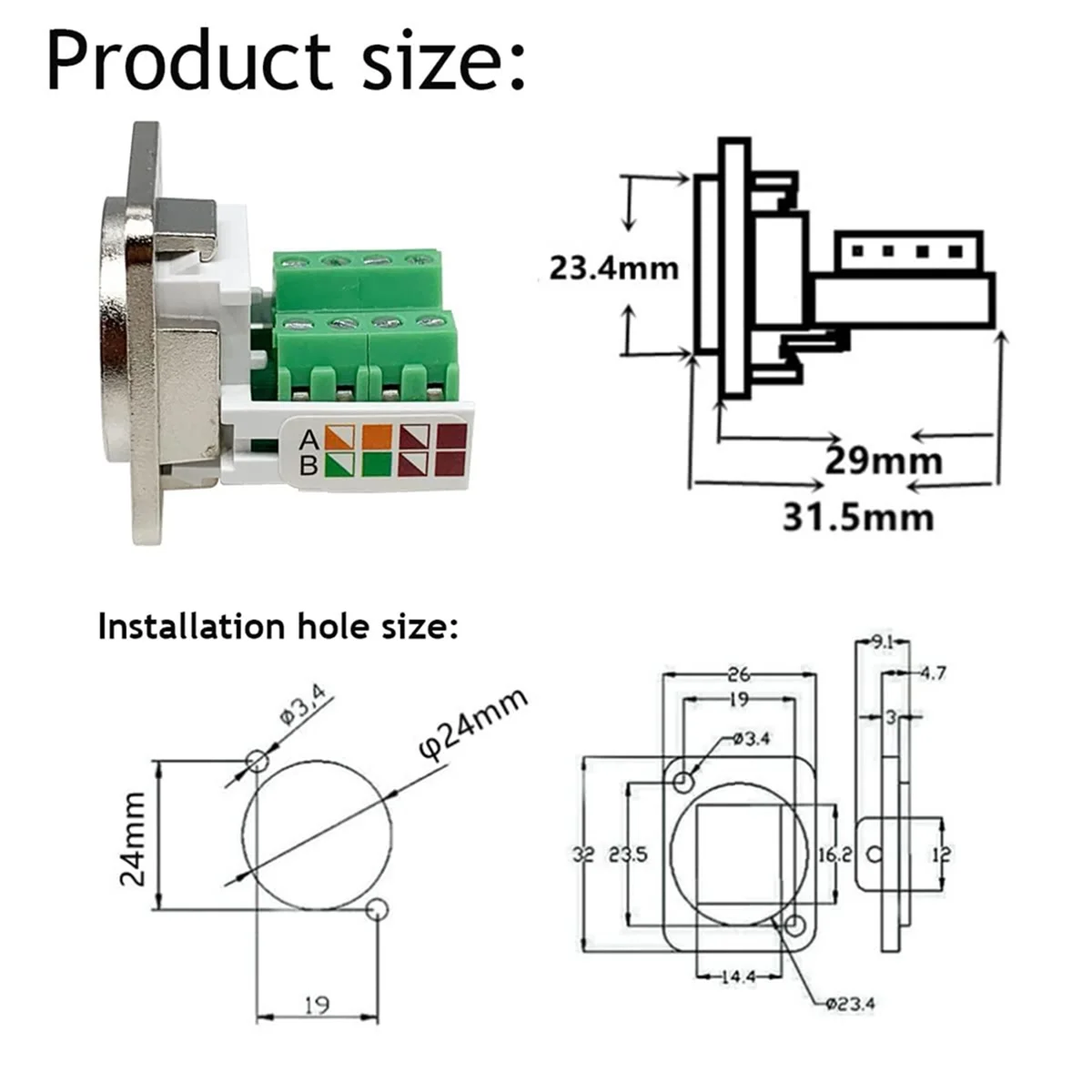 2 STKS RJ45 Paneelmontage Schroefterminal Adapter, RJ45/8P8C Vrouwelijke Paneelmontage Connector, RJ45 Soldeerloze Terminal Extender