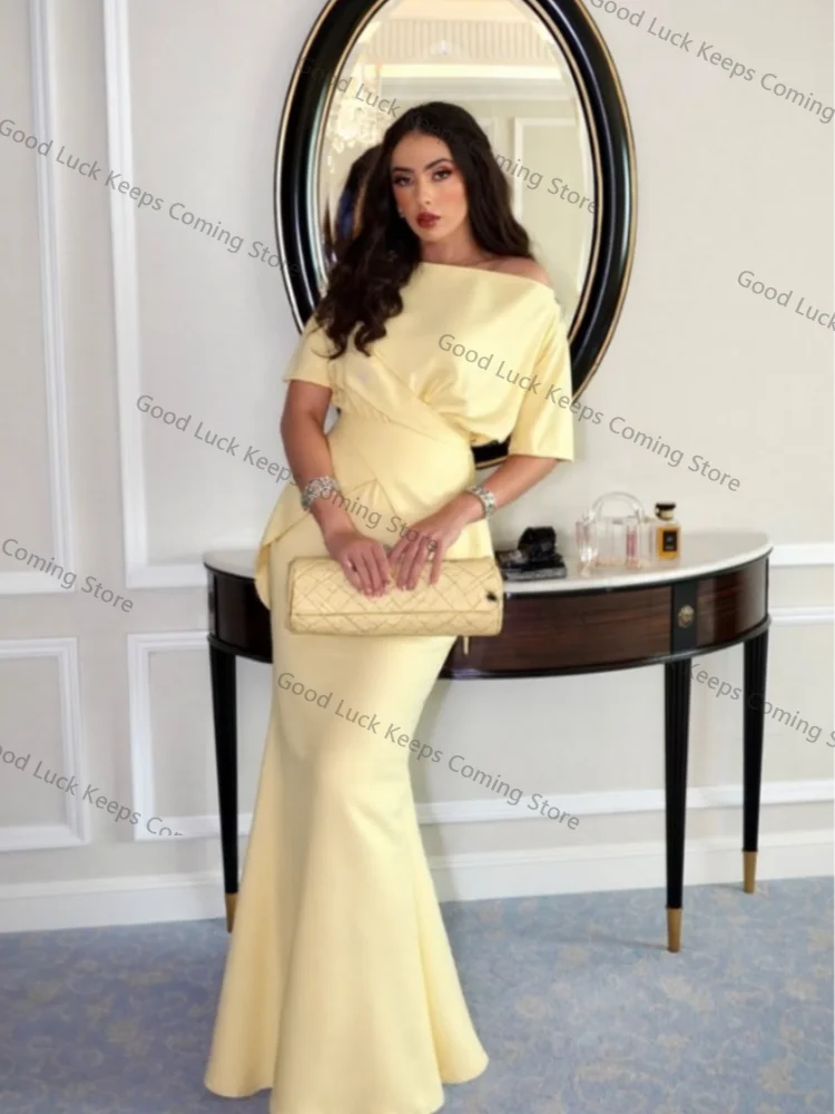 Jupe froncée en Satin solide pour femmes, manches courtes, encolure bateau, moulante, élégante, légère, de luxe, été, 2025