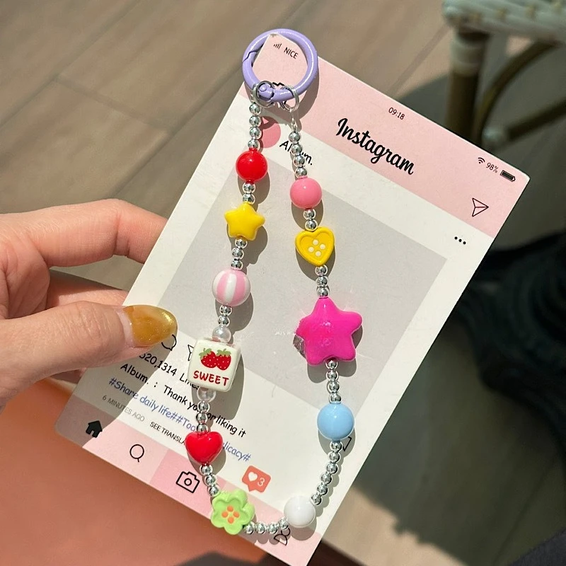 

Ins Korean Dopamine Colorful Star Phone Chain Advanced Mobile Phone Chain Bag Pendant Exquisite Anti-lost Hanging Beaded Lanyard