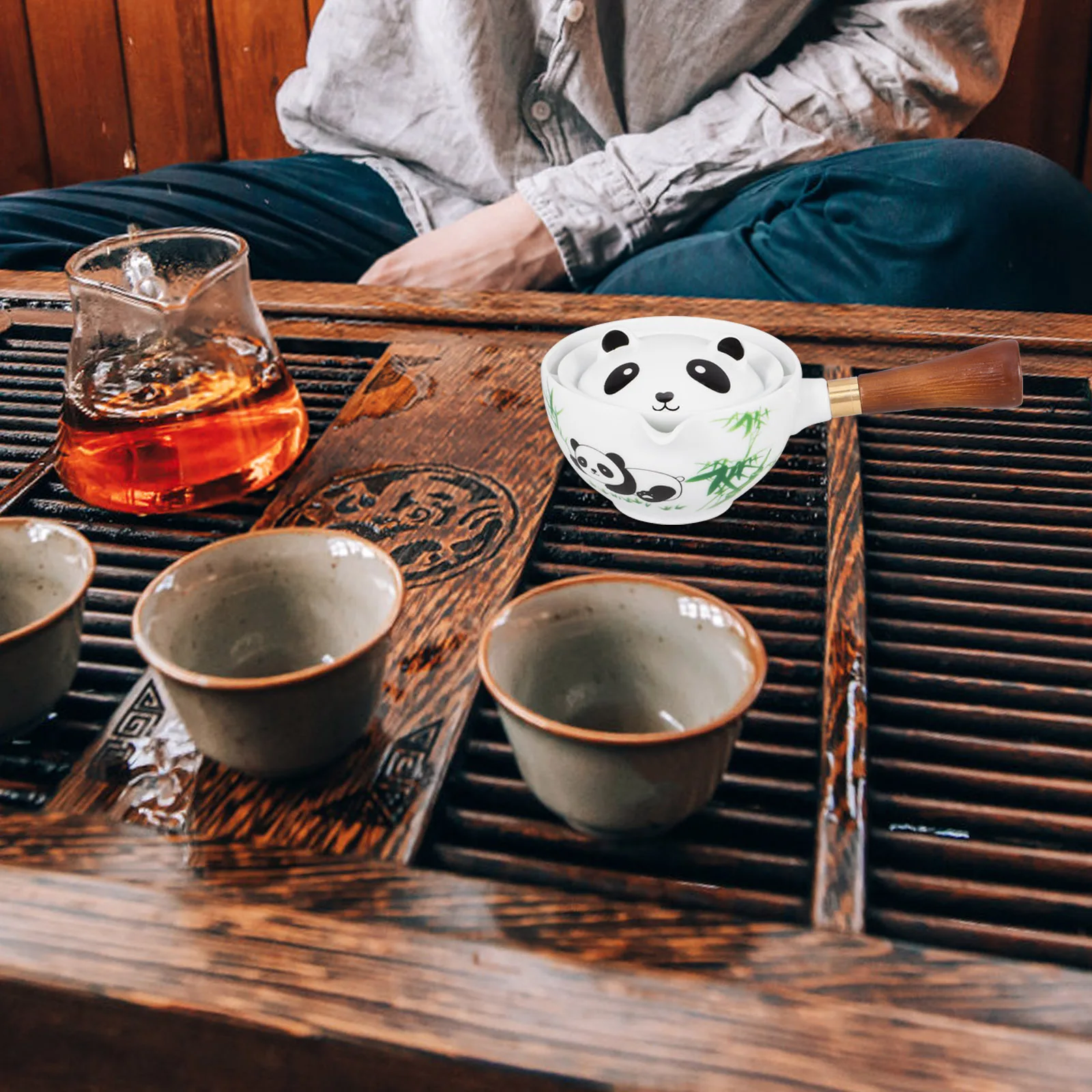 

Керамический чайник с вращением на 360 градусов, дизайн панды, боковая ручка, дорожный чайник, чайник, анти-ожоговой, бытовой, практичный, портативный