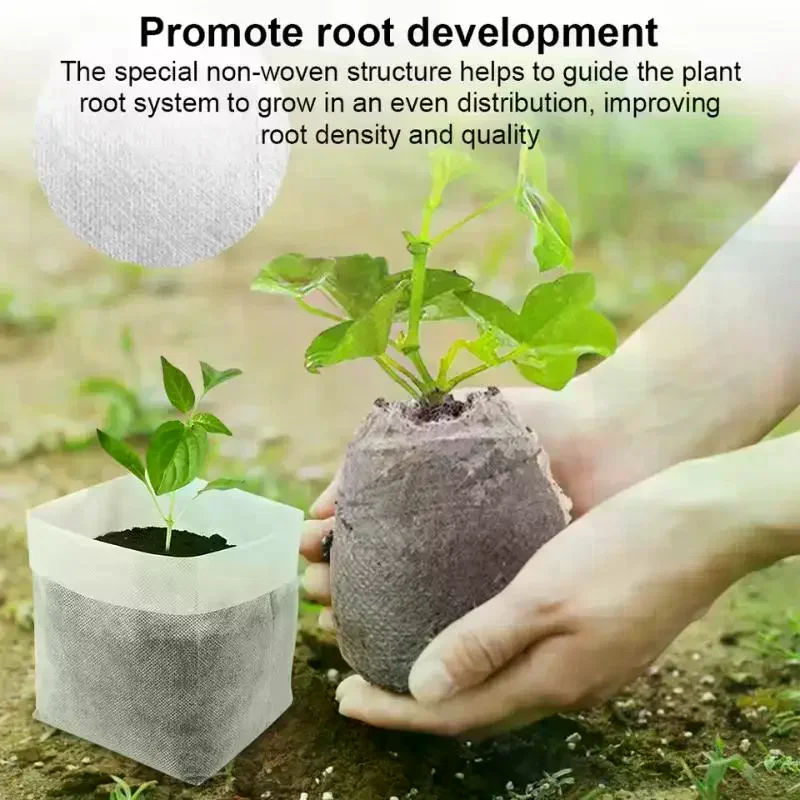 100pcs Biodegradable Seed Nursery Bags, Non-Woven Plants GrowBags, Fabric Seedling Pots Plants Pouch, Home Garden Supply