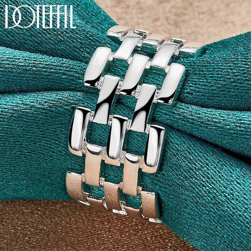 DOTEFFIL 925 Sterling Silver Square Checkered Network Ring For Woman Man Wedding Engagement Charm Party Jewelry