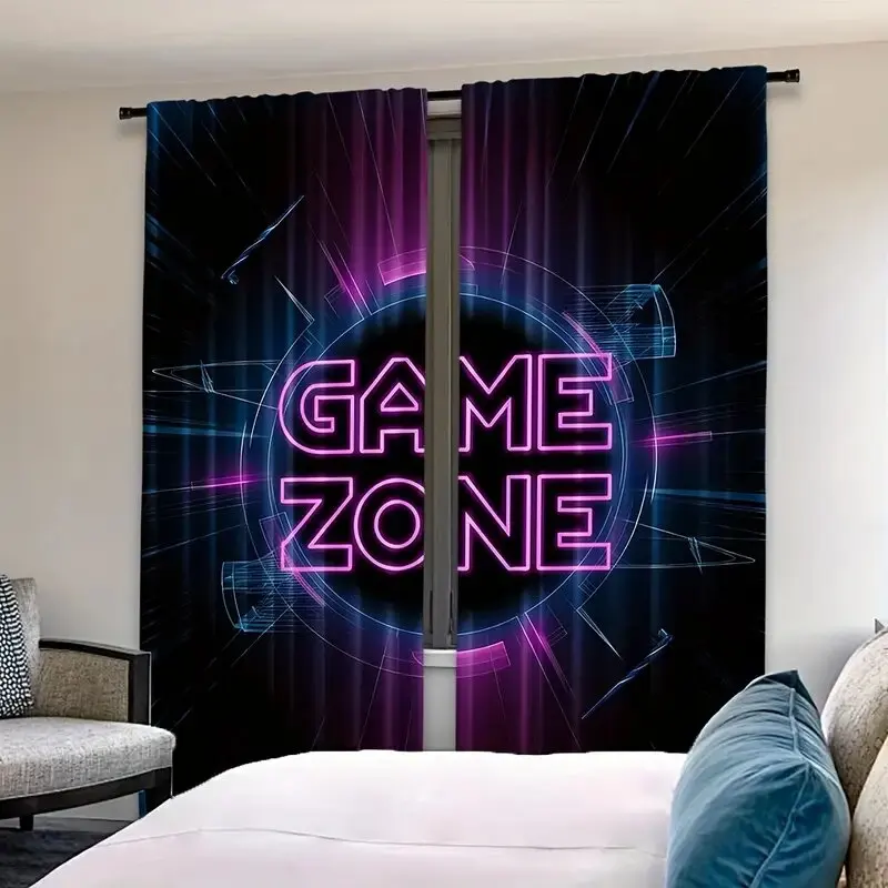 Game neon light printed curtains, lamp post bag curtains 42*84, bedroom and living room, home decoration, room decoration