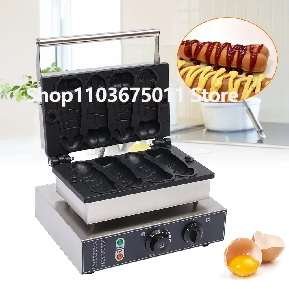 

110V 4PCS Commercial Electric Hot Dog Baker Pene Hot Dog Waffle Maker Iron Machine