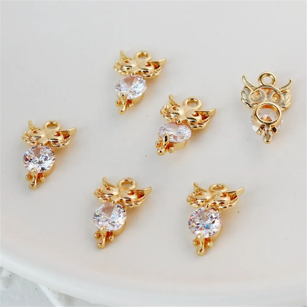 นาฬิกาจี้นกฮูกเพทายฝังทอง14K เครื่องประดับ DIY อุปกรณ์ทำมือ10x15mm