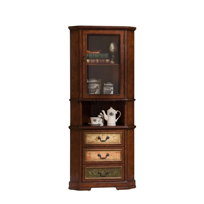 

American solid wood corner side cabinet European retro painted corner locker