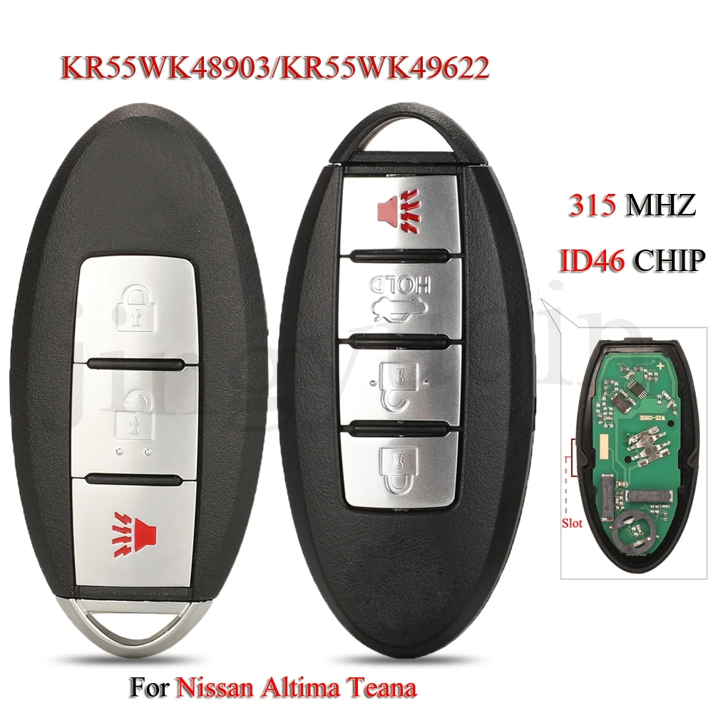 

jingyuqin 5PCS/Lot KR55WK48903 KR55WK49622 Remote Smart Car Key For Nissan Altima Teana Maxima 315Mhz ID46 PCF7941/PCF7953 Chip