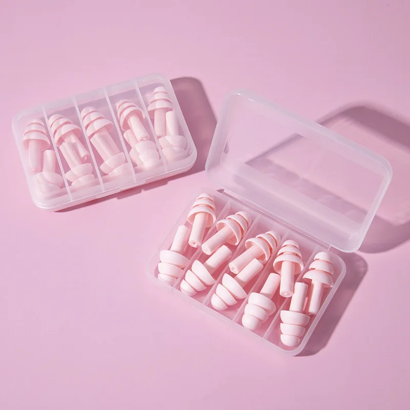 Silicone Comfortable Earplugs 5 Pairs Per Box Noise-proof Suitable for Swimming and Sleep Protection
