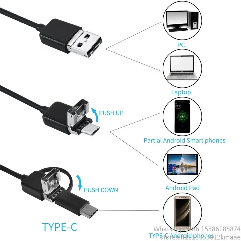 Vequyn 3-in-1 industrial pipe endoscope waterproof 7mm probe auto repair endoscope tool