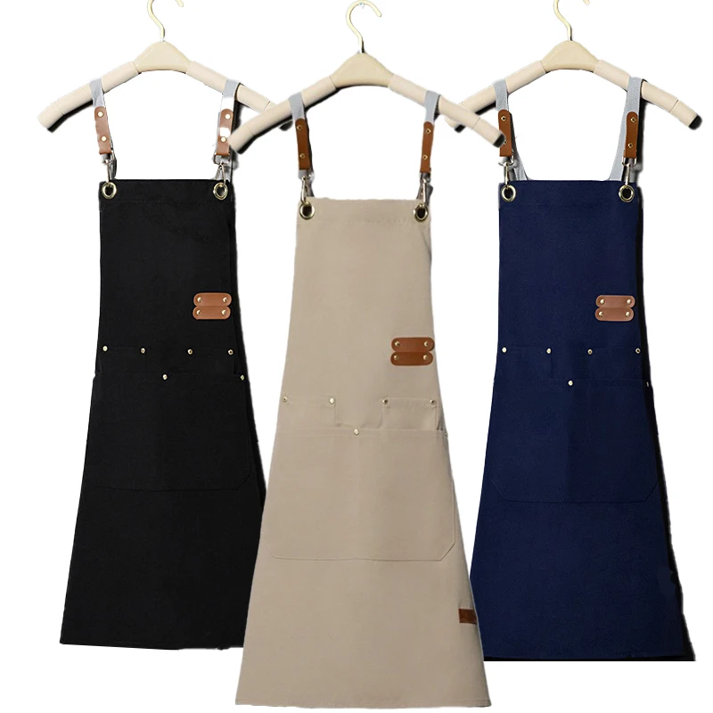 Wear-resistant, Dirt-resistant Heavy Duty Unisex Canvas Work Apron with Tool Pockets Cross-Back Straps Men Carpentry Painting