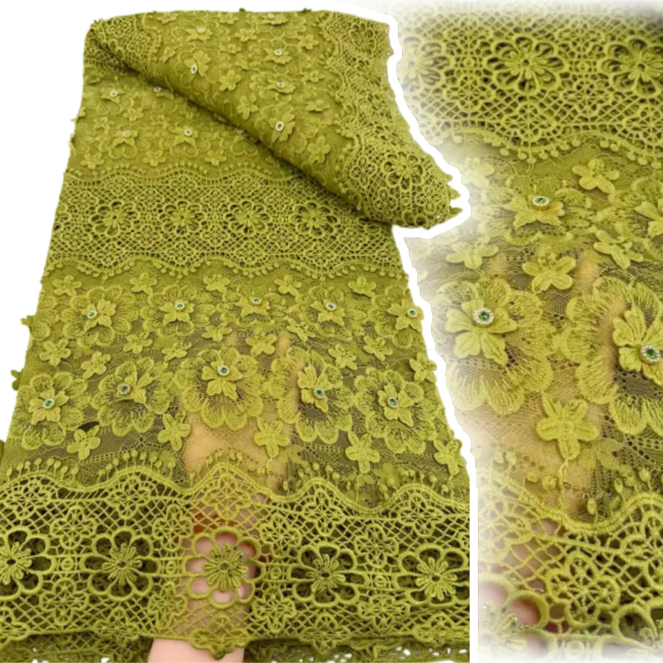 

African Water Soluble Cotton Braided Rope Lace Fabric 2026 Nigerian Stone Fabric Women's Party Dress Sewing Material 5Yards 2371