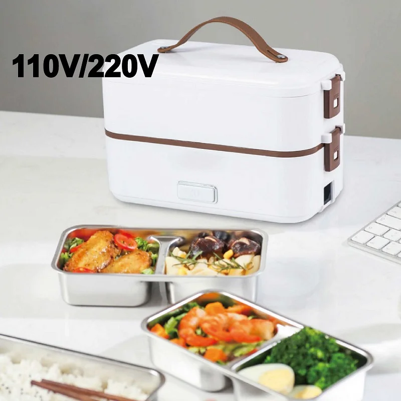 110V/220V Home Electric Lunch Box Office 304 Stainless Steel Rapid Heating Lunch Box Portable Insulated Food Heater 800ml/1200ml