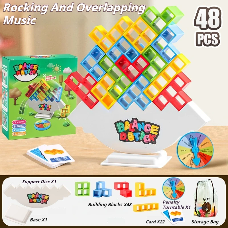 64 Kids Balance Building Blocks Toy Balance Stacked Tetra Tower Game Swing High Russian Building Blocks Stack Children Brick Toy