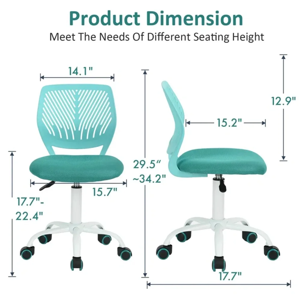 Silla de tarea de malla con asiento acolchado de felpa, respaldo turquesa, altura: 13,8 pulgadas, caliente