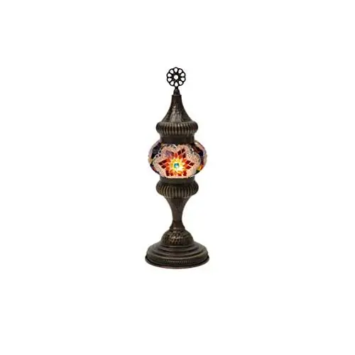 LaModaHome English Moroccan Handmade Mosaic Glass Curvy Swan Neck Table Lamp Light with Decorative Dark Polished Copper Fixture