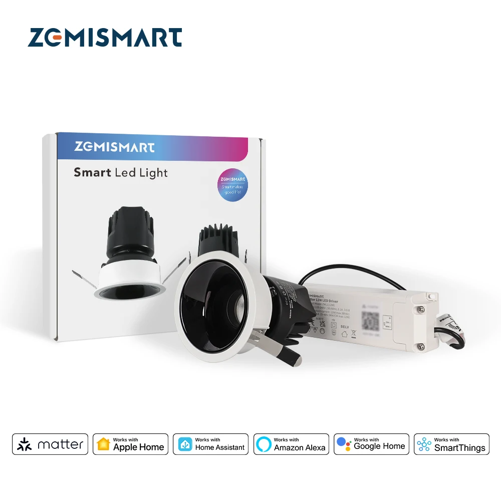 

Zemismart Matter WiFi Anti-Glare Smart LED Spotlight 12W Dimmable Round Recessed Light 24 Degree Support Homekit Google Home App