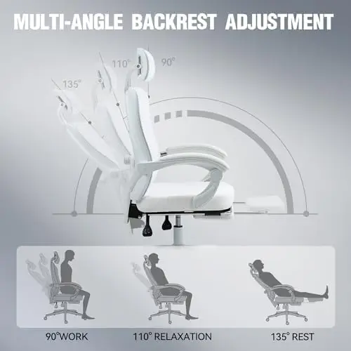 Ergonomic Mesh Office Chair with Adjustable Lumbar Support, Headrest, and Footrest – White