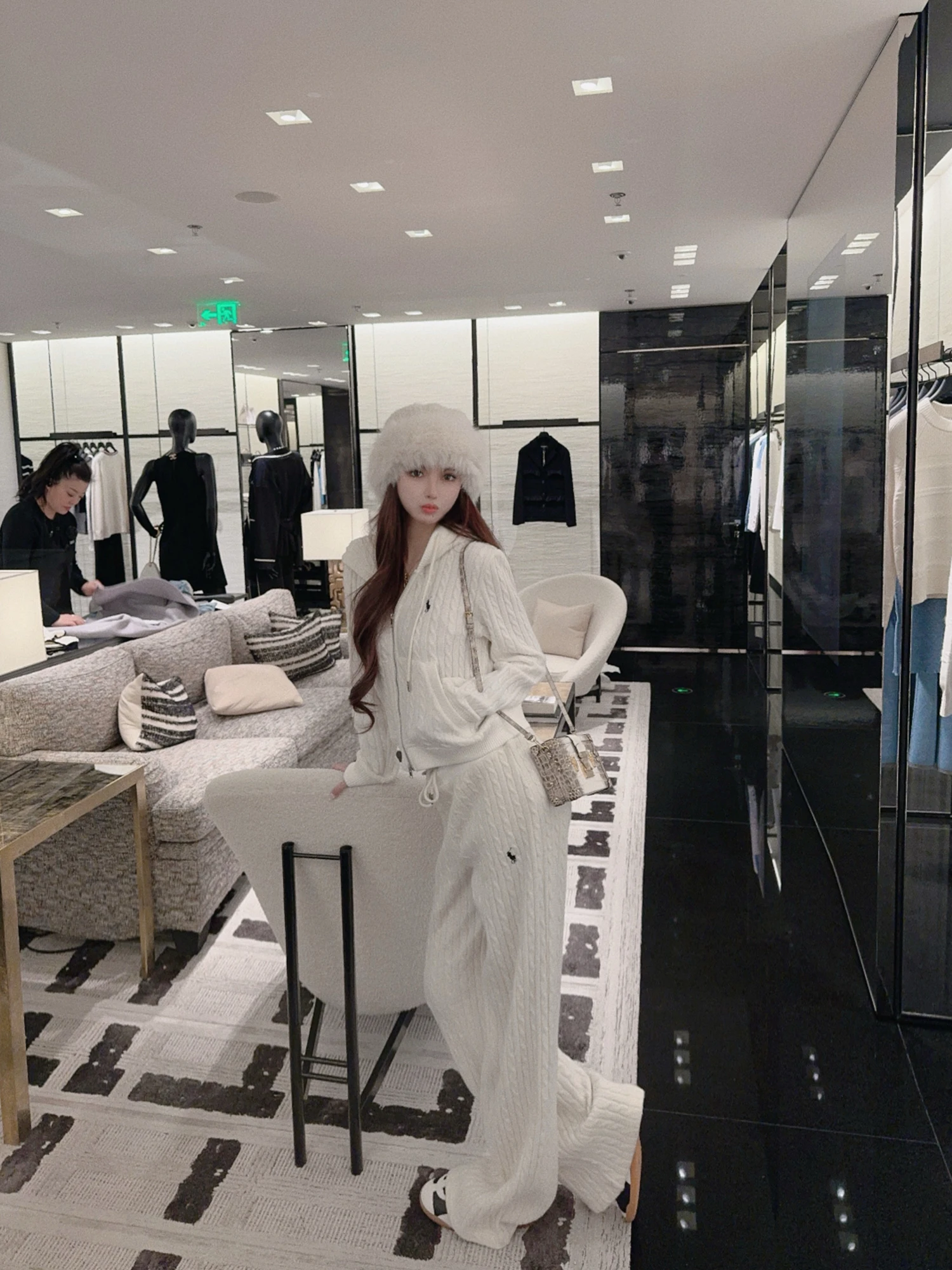 

Женский вязаный комплект Zhaochencen с широкими брюками и худи: модная повседневная одежда для весны, осени и зимы