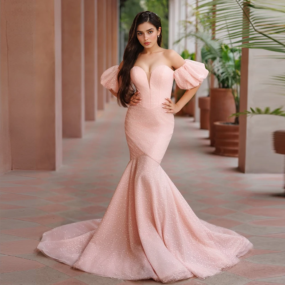 

Розовое платье для выпускного вечера по индивидуальному заказу, свадебные платья русалки и вечерние роскошные элегантные вечерние платья со шлейфом для особых случаев