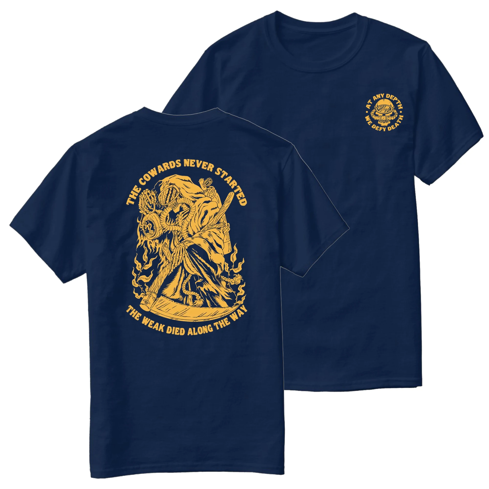 At Any Depth We Defy Death | US Naval Divers T-Shirt 100% Cotton O-Neck Summer Short Sleeve Casual Mens T-shirt Size S-3XL