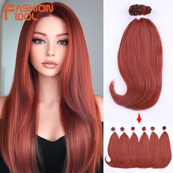 FASHION IDOL 18 Inch 6pcs 220g J Curly Hair Synthetic Body Wave Ponytail Hair Bundles Brown Orange Fiber Weave Hair Extensions