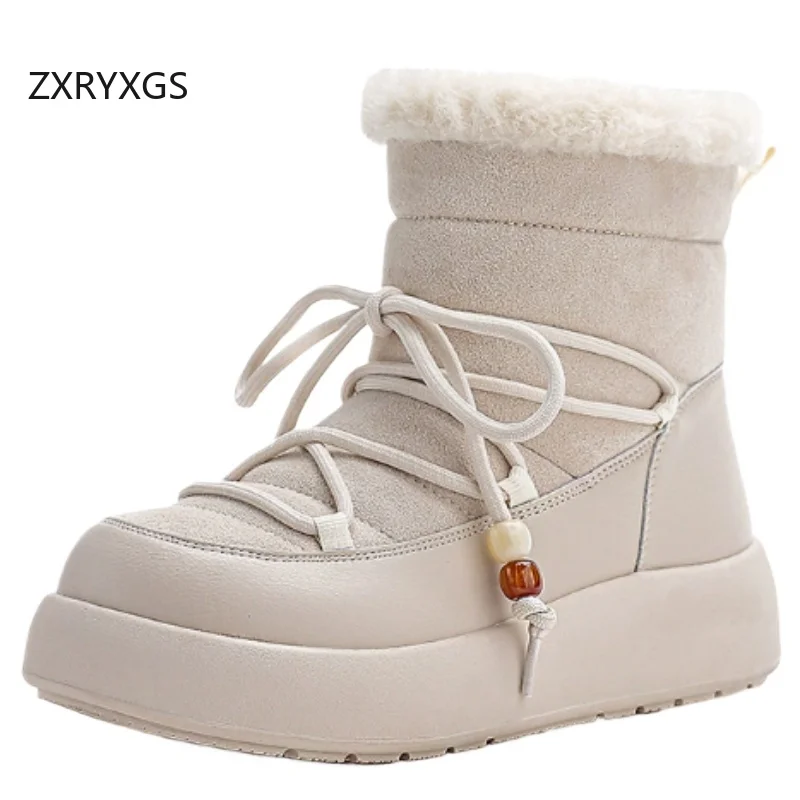 

ZXRYXGS Top Cowhide Matte Leather with Thick Plush Warm Women's Snow Boots Platform Height Increasing Boots Cotton Boots 2026