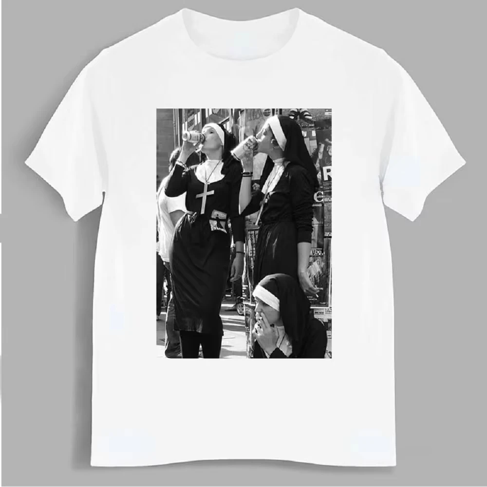 2025 new model Contrast Nun Smoking Drink 2D Print Summer Men's O-Neck T-shirt Casual Cotton Short Sleeve Pullover Fashion Trend