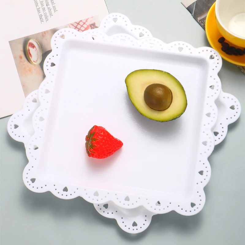 2 square/rectangular dessert plates PP material can be reused for hotel restaurant wedding birthday party