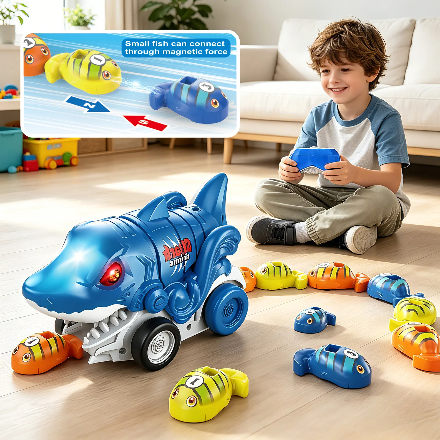 Remote Control Snake Magnetic Shark Devouring Car Double Interactive Puzzle Battle Children's Competitive Toy Car