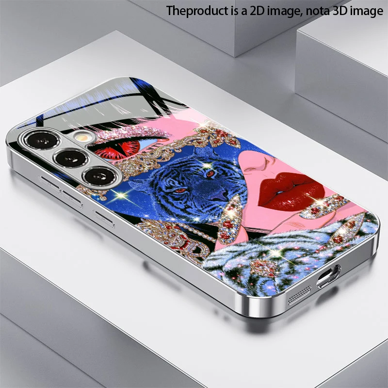 Cool Tiger Eyes Pattern 2D Phone Case for Samsung S26 S25 S24 S23 S22 S21 S20 A56 A36 A16 - Electroplated Glass Protective Cover