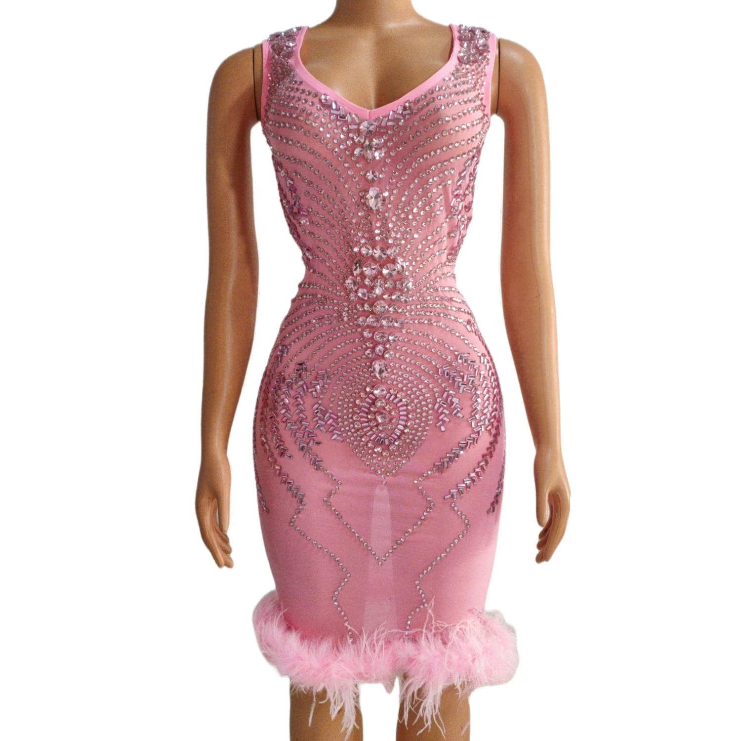 

Женское сексуальное розовое мини-платье Wangshayumaoqun с сетчатыми вставками, стразами, без рукавов, с отделкой из перьев, для выпускного вечера, вечеринки, коктейльного бара