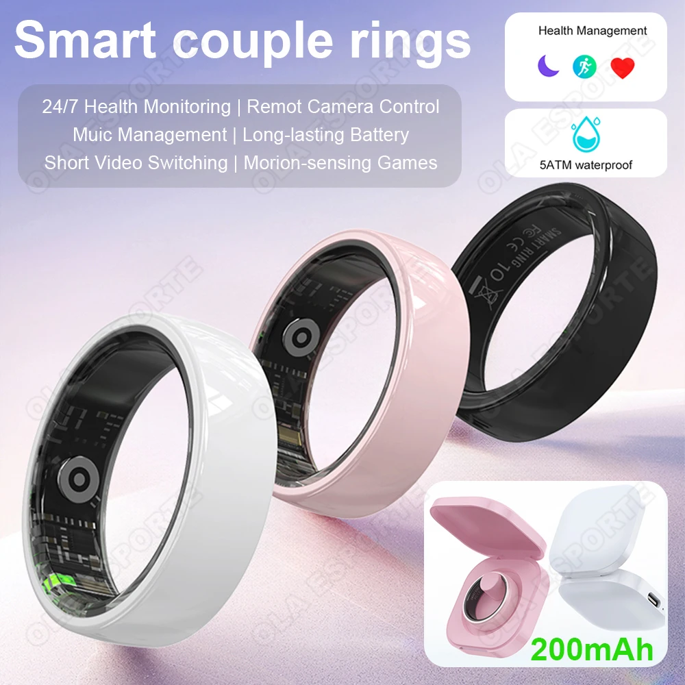

Smart Couple Ring Bluetooth Connection Multiple Sports Modes Pedometer Fitness Rings Heart Rate Sleep Monitoring 5ATM Waterproof